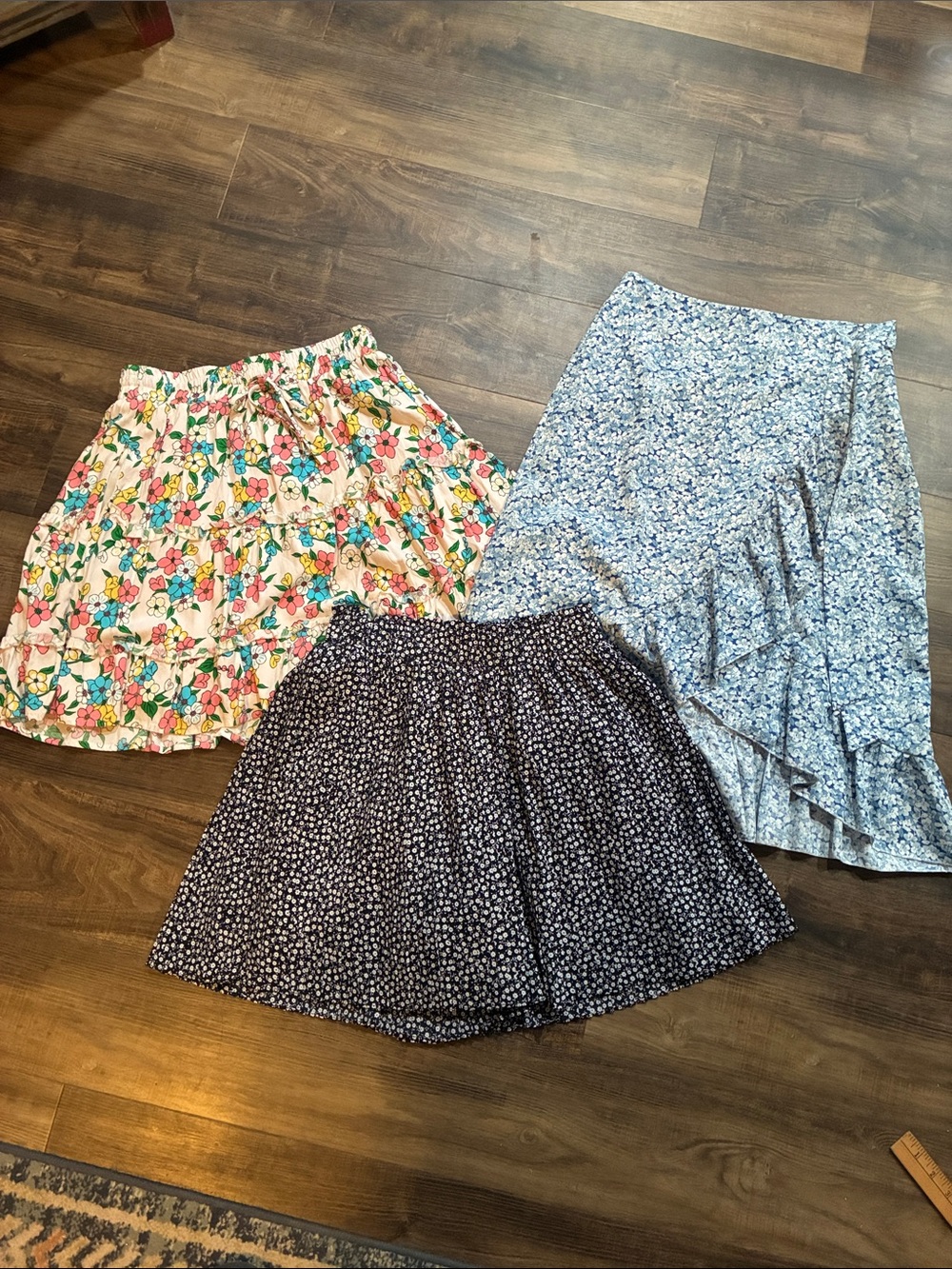 Floral & Printed Mini Skirt Trio - Cream, Blue, Navy